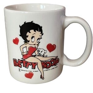 Lynyi Betty Boop White Red Hearts Coffee Mug White with Red Hearts.